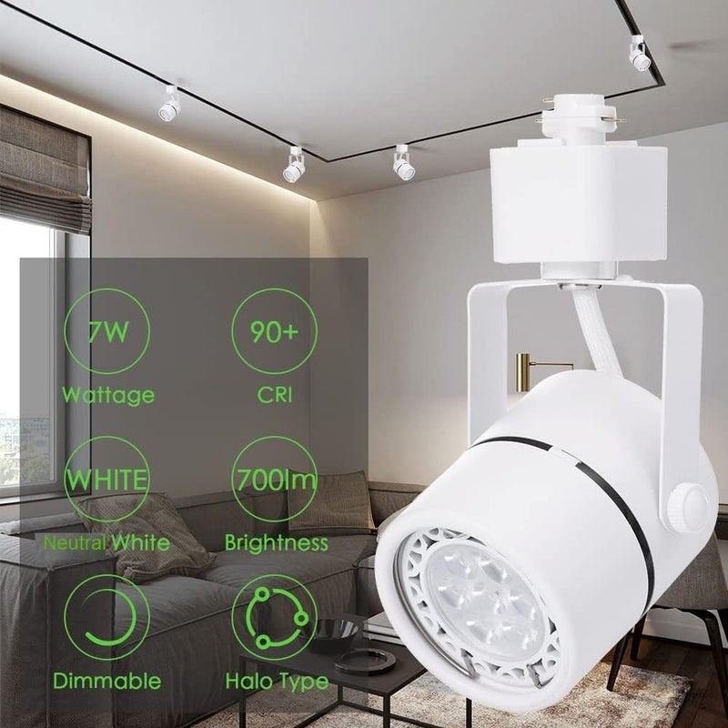 INTWELL 12 Pack LED Track Light Heads,7W H Type Track Lighting Heads for Ceiling Spotlight Wall Art Exhibition Lighting,Kitchen,Accent Task 4000K Neutral White 36°Angle Track (White) - Image 2